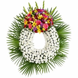 Corona de flores con claveles blancos y cabecero multicolor "Herencia" MC3