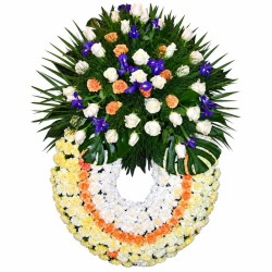 Corona de flores variadas con rosas e iris "Remembranza" MC11