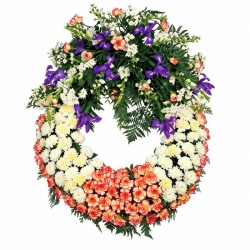 Corona de flores blancas y moradas con gladiolos "Elevación" MC6